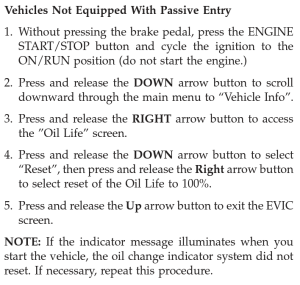 2014 Ram 1500 Oil Life Reset - Non Passive Entry