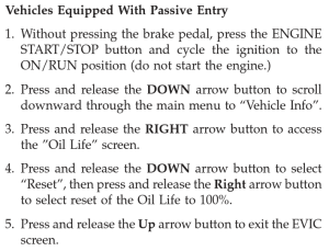 2014 Ram 1500 Oil Life Reset - Passive Entry