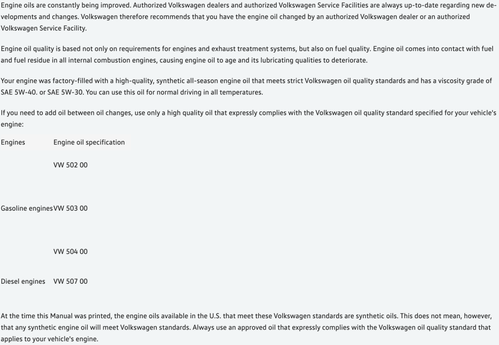 2014 VW Beetle Oil Specs