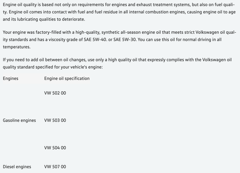 2014 Volkswagen Jetta Oil Specs