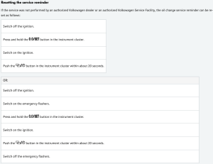 2014 Volkswagen Jetta Service Reminder Reset