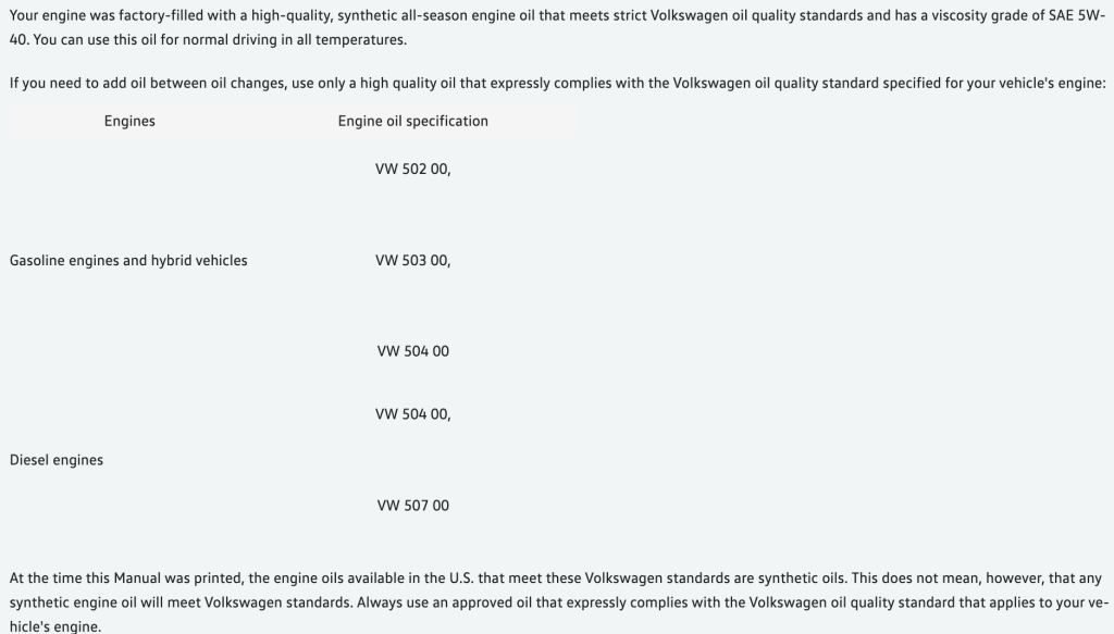 2014 Volkswagen Touareg Oil Specs