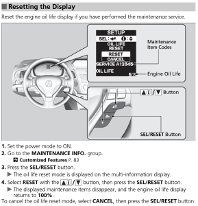 2015 Acura ILX Oil Life Reset Instructions