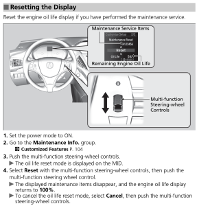 2015 Acura MDX engine oil life reset instructions