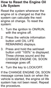 2015 Buick Enclave Oil Life Reset Instructions