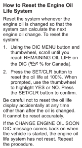 2015 Chevrolet Cruze Engine Oil Life Reset Instructions